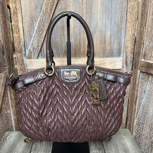 Coach 18637P Madison Dark Brown Chocolate Gathered Handbag Satchel Tote